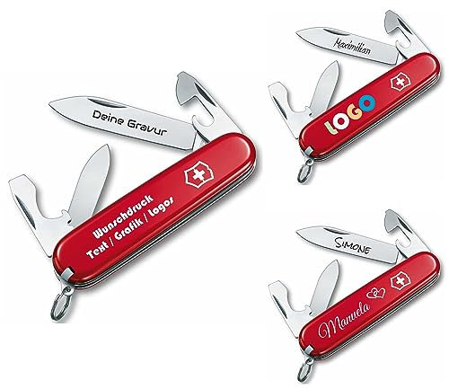 Victorinox Couteau de poche Recuit avec gravure sur la poignée de la lame I Cadeau pour homme femme I pour anniversaire I Couteau de poche suisse personnalisé avec 10 fonctions 0.2503