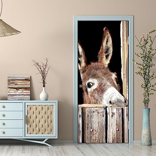 3D Türaufkleber 40x120cm(15.74 inches * 47.24 inches) Esel Tiere Türtapete Selbstklebend 3D Türaufkleber Selbstklebendes Türbild 3D Türtapete selbstklebend TürPoster