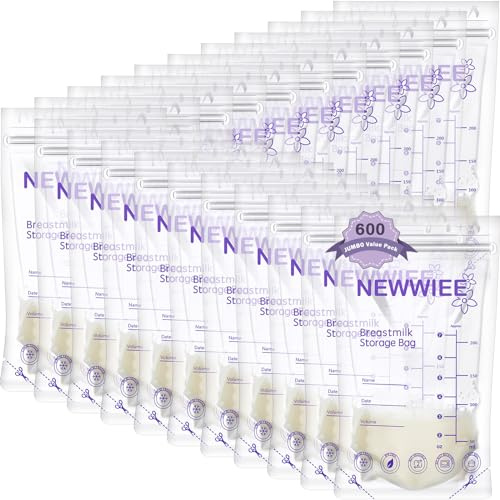600 Count Breastmilk Storage Bags 7oz Breast Milk Bags for Breastfeeding Self Standing Breastmilk Storing No Leak Double Seal Freezer Storage for Refrigeration and Freezing(Purple)
