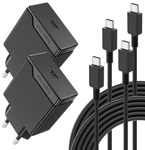 Newding 2er 25W USB-C Schnellladegerät Ladekabel Kompatibel mit Samsung Galaxy S25 5g S24 S23 S22 S21 S20 Ultra FE A56 A55 A54 A53 A36 A35 A26 A17 Z Fold Flip Schnellladekabel Typ-C mit Netzteil
