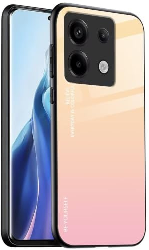 EASSGU Coque Adapté pour Redmi Note 13 Pro 5G / POCO X6 5G (6.67 inches), Coque Arrière en Verre Dégradé Anti-Chute et Anti-Rayures Étui de Téléphone Portable - Jaune Rose