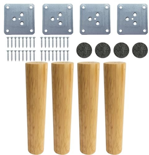 Eidoct Solid Wood Furniture Legs Cabinet Wooden Table Chair Dresser Sofa Replacement Legs, with Non-slip Mat, Screws & Mounting Plate(8inches / 20cm) A-154