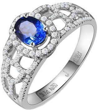 Eheringe mit Gravur für Paare, Ring Damen Breit 18 Karat Weißgold AU750 Lab Saphir 0.75CT Blau Ovalschliff VVS mit 103 Diamant Natur 0.36CT G-H