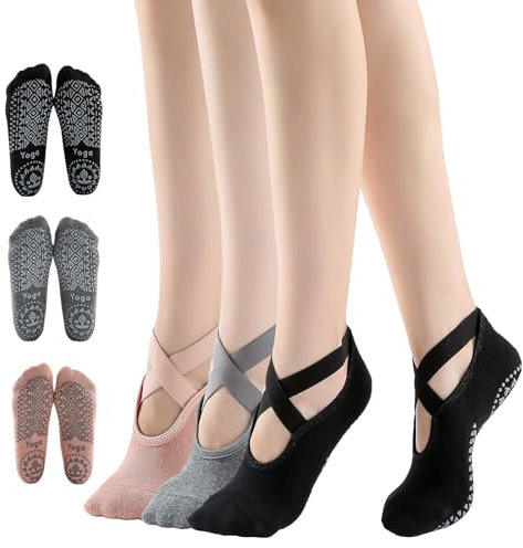 CXXBOOB 3 Paia Di Calzini Yoga,Calzini Antiscivolo Pilates,Calzini Antiscivolo Sport Per Yoga Barretto Pilates Danza Casa Per Le Donne E Gli Uomini Dimensioni 35-41(Nero,Grigio Scuro E Rosa)