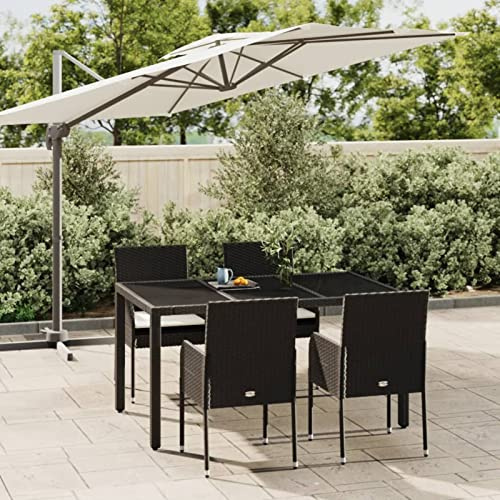 Gaseeto Rattan gartenmöbel Set 4 Personen Garten sitzgruppe 4 Personen Gartenmöbel Set 4 stühle mit Tisch Gartenmöbel Essgruppe Sitzgarnitur mit Kissen-Schwarz-5-tlg-5