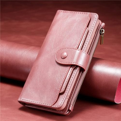 HUUMAGIC Custodia in pelle magnetica staccabile per iPhone X XS XR 11 12 13 14 15 Pro Max SE 2022 8 7 Plus Cover per carte con cerniera, oro rosa, per iPhone 7 (iPhone 8)