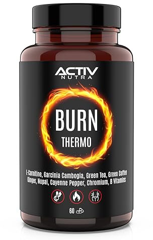 Activ Nutra BURN Thermo - Fettverbrenner - Stoffwechsel Beschleunigen - Thermogen - Mit L-Carnitin, Garcinia Cambogia, Grünem Tee, Grünem Kaffee, Ingwer, Nopal, Cayennepfeffer, Chrom, B-Vitaminen