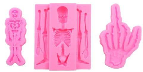 Morlight 3 Pezzi Stampo in silicone a forma di scheletro di Halloween, Stampo da Forno in Silicone con Teschio, Stampo per Torta in Silicone per cioccolato, argilla, pasta di gomma