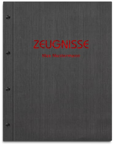 Personalisierte Zeugnismappe mit eigenem Namen in schwarzer Leinenoptik – inkl. 12 Sichthüllen – Handgefertigte Mappe für Zeugnisse und Urkunden