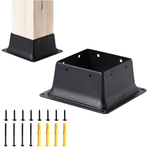 Vigtayue Base de poste de 4 x 4, 1 pieza (tamaño interior de base de poste de cubierta de 4 x 4 pulgadas) ancla de poste de valla, base de poste de cubierta con recubrimiento en polvo negro para