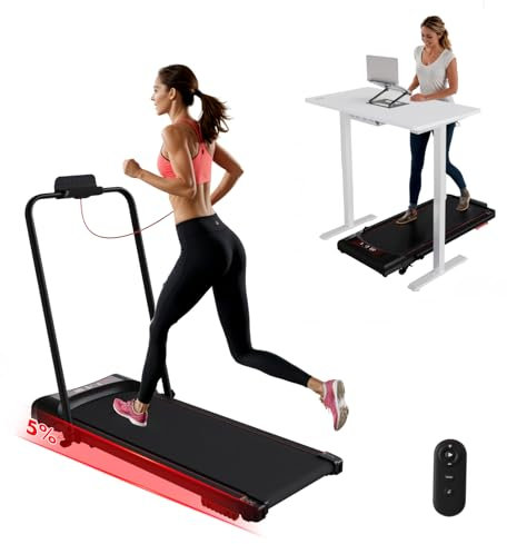 Devoko Laufband für Zuhause mit Neigung, 3-in-1 Walking Pad,Laufband mit verstellbaren Armlehnen, Fernbedienung, LED-Display, Transportrollen und Silikondämpfern
