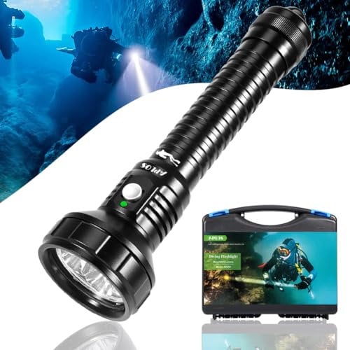 APLOS AP200 Tauchlampe, 20000 Lumen Tauchen Taschenlampe Wiederaufladbar, IPX8 Wasserdicht, Unterwasser Taschenlampe mit 5000mAh Akku und Ladegerät