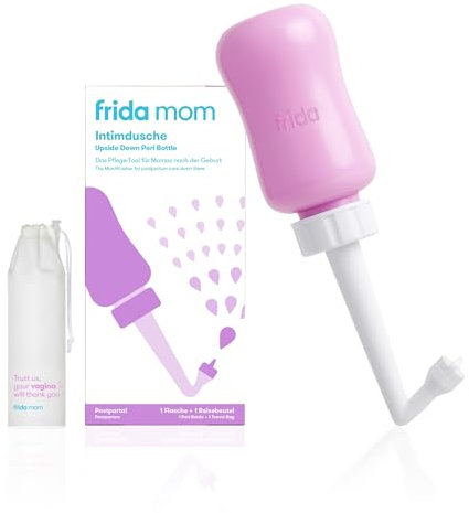 Frida Mom Wochenbett Intimdusche | Peri-Flasche für sanfte Intimpflege nach der Geburt | Ergonomisch, 300 ml, kopfüber nutzbar | Mit wasserdichter Tasche | Für Klinik & Kaiserschnitt geeignet