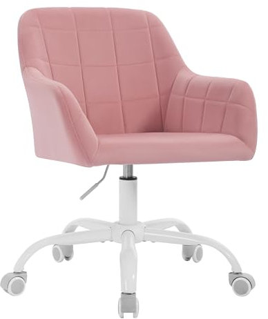 WOLTU Schminktisch Stuhl, Schreibtischstuhl drehbar, Drehstuhl mit Rollen, Bürostuhl ergonomisch, Sessel höhenverstellbar, für Home Office, Schlafzimmer, Büro, Samt, Rosa