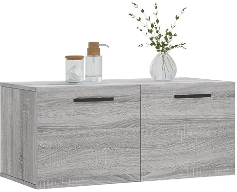 puraday Hängeschrank Badezimmer Grau Sonoma 80x36,5x35 cm Holzwerkstoff Wohnzimmer Schrank Reichlich Stauraum Wandschrank Präsentation-Funktion Deine Lieblingsfotos Dekoartikel