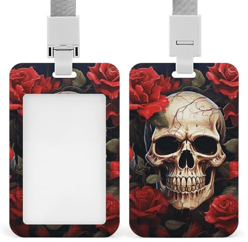 Porte-badge vertical coulissant avec fenêtre transparente en plastique pour le travail, motif tête de mort, rose et rouge, protection pour infirmière de bureau