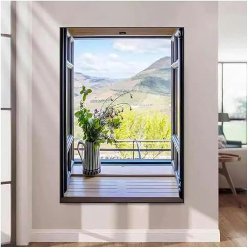Arte Murale Decorativa 3D, Sculture A Parete, Arte A Sospensione A Parete Con Luce A LED, Parete Da Parete Con Finestre Di Apertura False Illuminate, Lampada Decorativa A Parete Con Vista Finestra