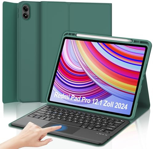 IVEOPPE Hülle Tastatur für Redmi Pad Pro 12.1 Con Touchapd, Tastatur für Xiaomi Poco Pad 2024, Bluetooth Magnetisch Keyboard für Redmi pad Pro/Xiaomi Poco pad 12.1 Zoll, Dunkelgrün