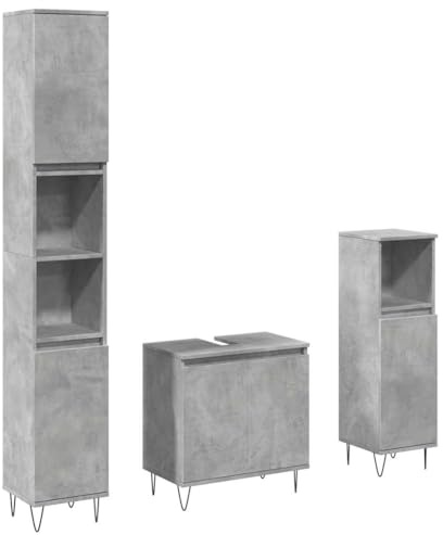 vidalXL 3-Piece Bathroom Furniture Set - Concrete Grey Engineered Wood Cabinets with Ample Storage and Modern Design