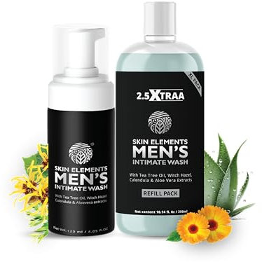 JUMBO Intimpflege-Set für Männer | mit Nachfüllpack | 180 Tage | 14,2 oz | pH-ausgewogenes Schaumbad | beugt schlechtem Geruch vor | mit Teebaumöl | Badebad