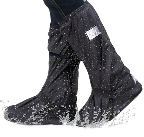 Waterproof Shoes Cover for Men, XL Size Rain Shoe Protector, Foldable Outdoor Rain Overshoes, Reusable Shoe Cover with Reflector, Black Mudsavers Boots Covers, Footies Feet Gaiters for Rain Mud Snow