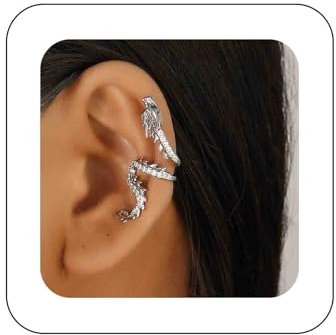 Cybche Punk Dragon Ohrmanschette Ohrringe Kristall Drache Ohrringe Silber Drachen Ohrpackung Ohrring CZ Drachen Knorpel Crawler Ohrring Schmuck für Frauen(Silber Links)