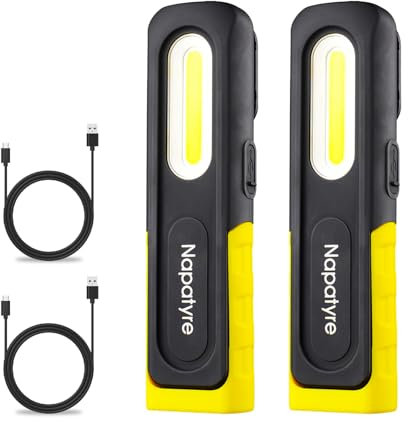 Napatyre Lot de 2 lampes de poche LED rechargeables, 800 lumens, lampe d'inspection magnétique à 3 modes, support pivotant à 180° et crochet de suspension, lampe de travail portable rechargeable pour