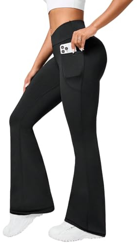 Neteson Pantalon de Yoga pour Femme Évasé Taille Haute Bootcut Pantalons | Pantalons de Sport Hosen avec Poches Yoga Pants Fitness Danse Jogginghose
