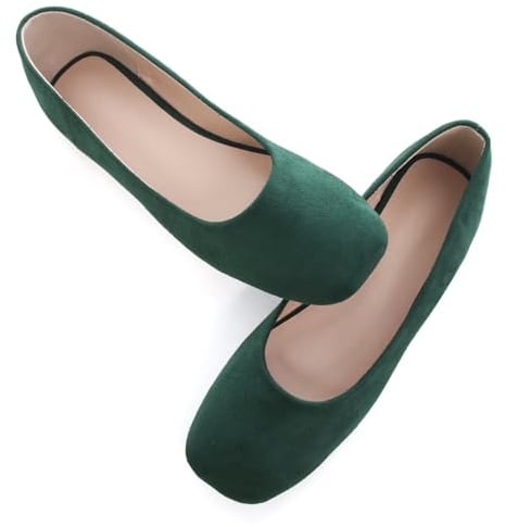SAILING LU Flats for Women Comfortable Solid Color Soft Flats Square Toe Ballet Casual Work Shoes Dressy Slip-ons Loafers, D363-green, 8.5 UK