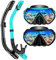Snorkeling Gear for Adults, Dry-Top Snorkel Set Scuba Diving mask, 180°Panoramic Wide View Professional Snorkeling Gear Breathing Freely Snorkel Mask (Black+Green)