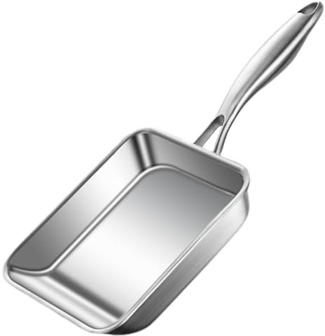 Dbvnnsy 7.5x6.3 Stainless Steel Tamagoyaki Pan, Non-Stick Uncoated Japanese Omelette Pan for Cooking Egg Rolls, Bacon, Pancakes & More