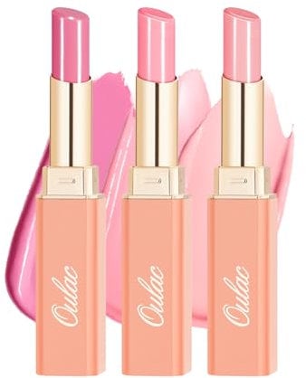 Oulac 2 in1 Lippenstift und Lip Balm Pink Set, Saftiger und Glänzender lippenpflege Lippenstift,Geschmeidige und Hydratisierte Lippen, Glänzendes Finish für trockene, rissige Lippen, Vegan