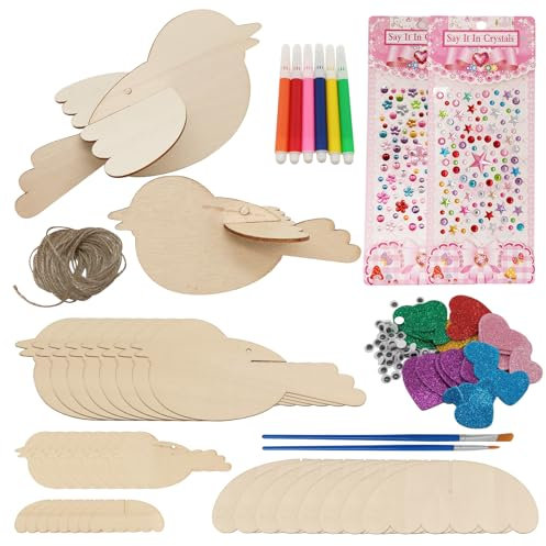 XINSUO 16 Stück 3D Vögel aus Holz, DIY Vögel Bastelset Kinder, Easter Wood Crafts, Vogel Windspiel Bastelset Holz, Kinder Basteln für Ostern und Frühling zum Dekorieren