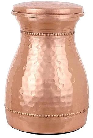 HRS India Carafe en cuivre pur martelé pour boire de l'eau en verre Ayurveda Avantages pour la santé 500 ml