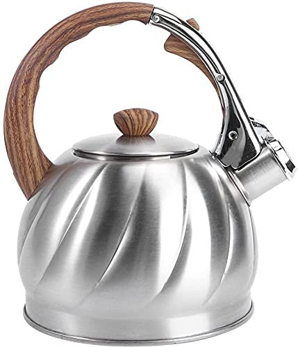 GKJHTED Teekessel für den Herd, Teekessel, 2 l, großes Fassungsvermögen, Pfeifkessel aus Edelstahl, Kaffee-/Teekanne, Wasserkocher für Induktionsherde mit Verbrühungssc