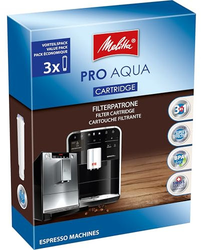 Melitta Filterpatronen Pro Aqua (3 Patronen) – Kalkfilter für Kaffeevollautomaten, verhindern Kalkablagerungen & reduzieren Schadstoffe für den besten Kaffeegeschmack