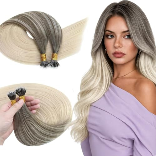 LaaVoo Nano Hair Extensions Real Human Hair Brown Nano Beads Hair Extensions 16 Inch Balayage Light Brown to Light Blonde Invisible Nano Ring Straight Remy Hair 50g 50s #8/59