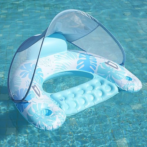 Blissbuilt Bouée Piscine Adulte,Matelas Piscine Gonflable avec Ajustable Auvent,Fauteuil Gonflable Piscine avec Porte-Gobelet et Dossier,Portable Hamac à Eau Multicolore,pour Summer Party Plage