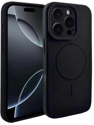 ENZONE Magnetic Silicone Case for iPhone 16 Pro, MagSafe Compatible Cover, Slim Shockproof Design, Soft Touch Grip, Full Camera and Screen Protection, Protective Case for iPhone 16 Pro, Black