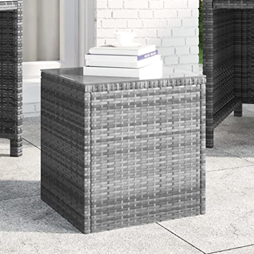 KTHLBRH Beistelltisch aus Polyrattan, grau, Beistelltisch aus PE-Rattan, mit Stahlbeinen, praktisch und langlebig, 40 x 37 x 40,5 cm