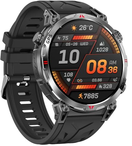 Smartwatch Herren mit GPS, Kompass, Bluetooth-Anruf, 1,56'' Amoled Bildschirm, Fitnessuhr mit 107 Sportmodi Sportuhr für iOS/Android, AI-Zifferblatt, IP68 Wasserdicht, Schlaftracking, Multifunktional