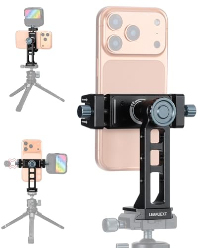 LEAPLIEXT Metal Phone Holder for Tripod,1/4-inch interface and Arca Swiss Quick Release，Compatible with iPhone 17, 16, 15 Pro Max and Samsung smartphones，Video Live Streaming Vlogging Rig。