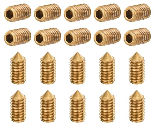 QUARKZMAN 20 Stück Gewindestifte M4x8mm Messing Konusspitze Innensechskant Für Maschinen Hausreparaturen Und Befestigungen Goldton