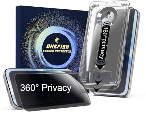 OneFish for iPhone 16 Pro Max Privacy Screen Protector - 360°Anti Spy | Tempered Glass 9H+ Hardness Easy Installation, Auto Dust-Elimination, Bubble Free, Anti Fingerprint, Anti Scratch, 2 Pack