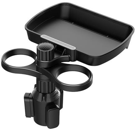 ASBHFC Car Cup Holder Expander with Large Food Tray for Vauxhall Movano (B C 2010-2025 2026), 3-in-1 Multifunctional Car Tray for Eating, 360° Swivel Dual Cup Holder with Phone Slot