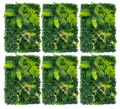 YUYUZI Juego de 6 paredes de plantas artificiales, pared de plantas artificiales listas para fijar en la pared, plantas artificiales de jardín y decoración para interior y exterior, como protección