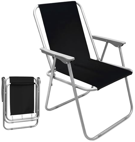 Spetebo Camping Klappstuhl mit Armlehnen belastbar bis 100 kg - schwarz - Leichter und Kompakter Outdoor Stuhl für Camping und Garten - Faltstuhl Anglerstuhl Camping Stuhl Festival Stuhl