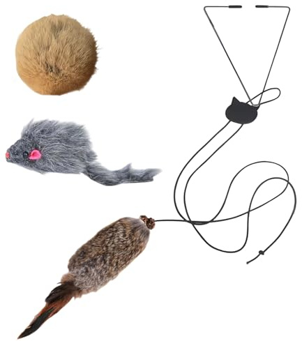 Nievajio 3 Packs Door Hanging Cat Toys, Faux Rabbit Fur Cat Toys, Fluffy Plush Cat Kicker Toy, Interactive Mice Chasing Exercise Toys for Indoor Kitten