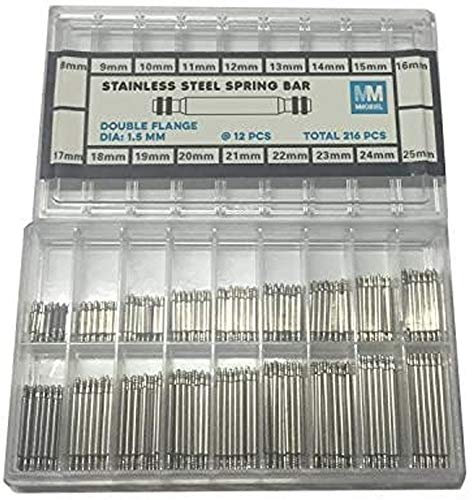 MMOBIEL 216 pezzi 8-25 mm di perni per maglie orologio in acciaio inox incluso attrezzo rimozione.