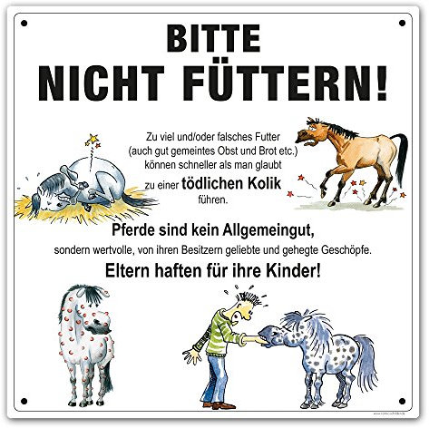 Comic-Schilder.de Boxenschild/Stalltafel/Weideschild Bitte Nicht füttern - Comic, Weiß, Alu-Dibond, 300 x 300 mm, Wandmontage, 1 Stück